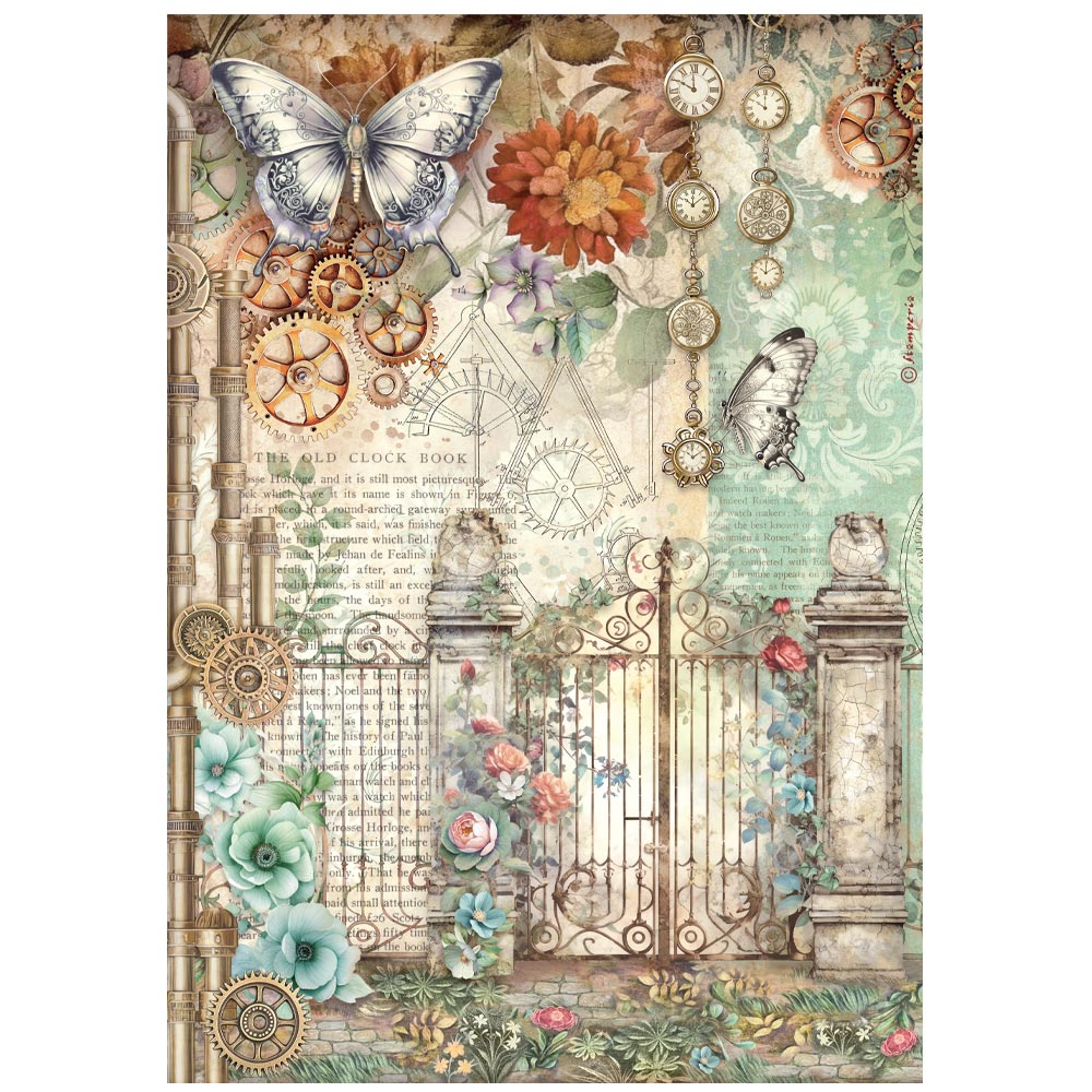 Carta riso A4 Gardens of time "cancello e farfalla"