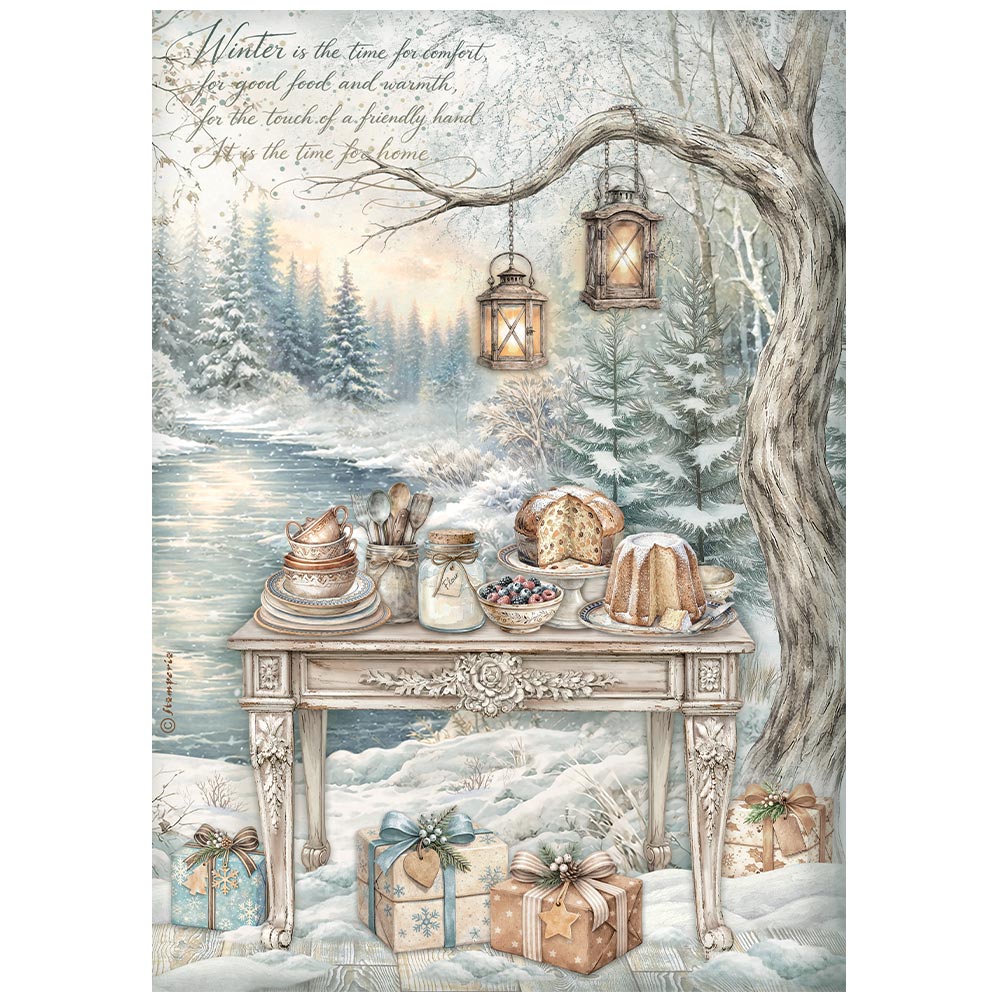 Carta riso A4 White Christmas tavola in festa