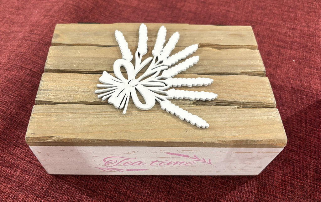Scatola legno decorazioni lavanda bianca