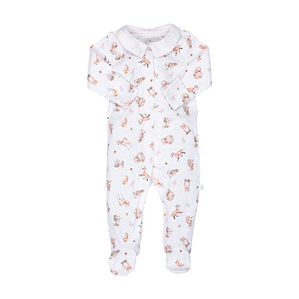 Tutina 'Little forest' - pattern animaletti  (chiusura davanti, 3-6 mesi)