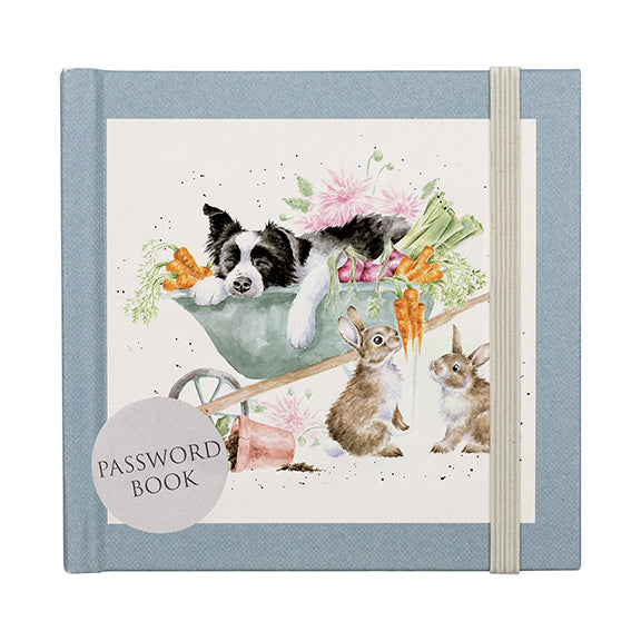 Password book - 'Sleeping on the job' Border Collie and Rabbit