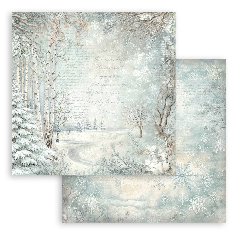 Foglio singolo double face Bosco innevato