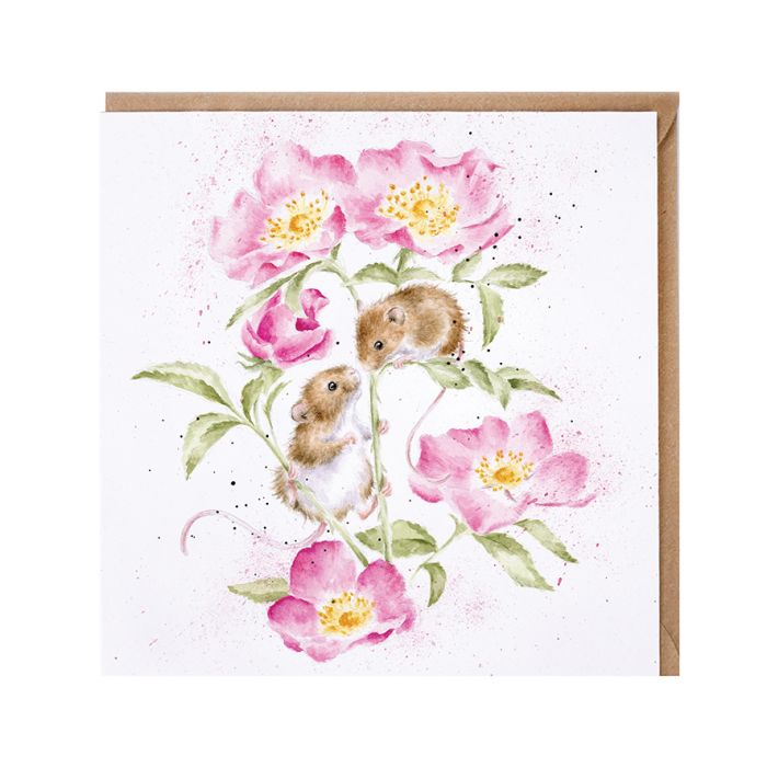 Biglietto auguri buon compleanno 'Little Whispers' - topolini e fiori