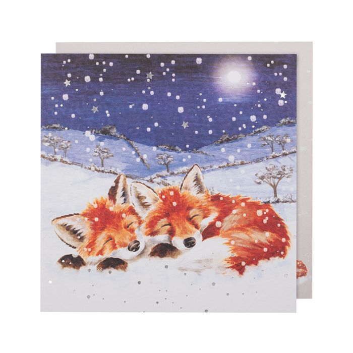 Biglietto auguri buon natale e buon anno - Wishing you a Merry Christmas and a Happy New Year 'foxes in the snow' volpi card
