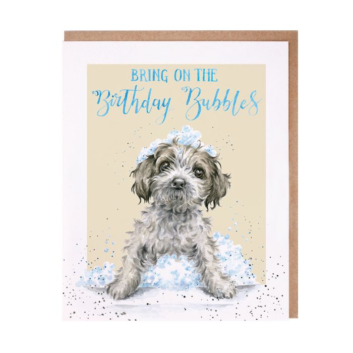 Biglietto auguri 'Bubbles and Barks' buon compleanno - cagnolino